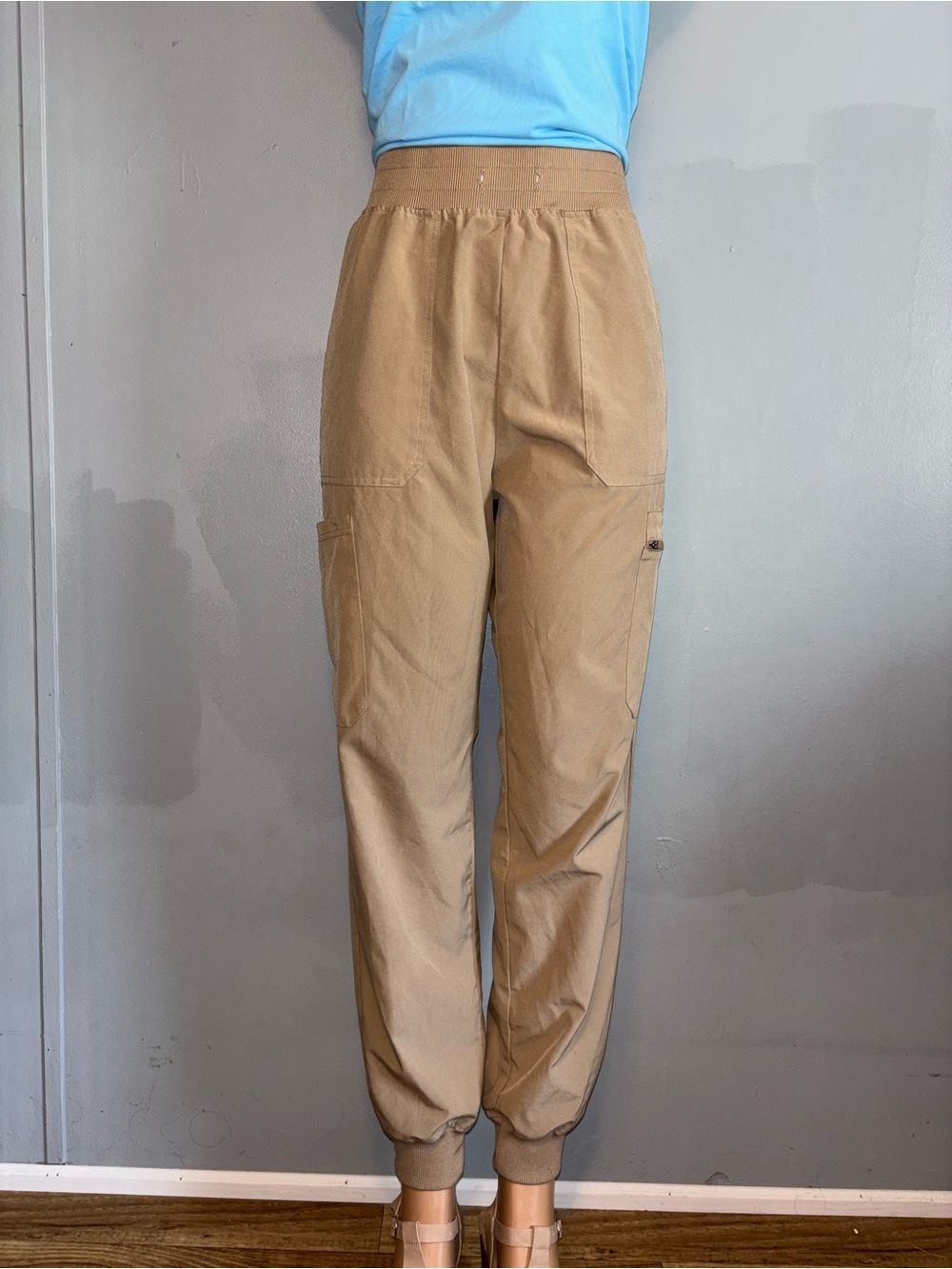 Women's Tan Cargo Jogger Pants with Elastic Waist